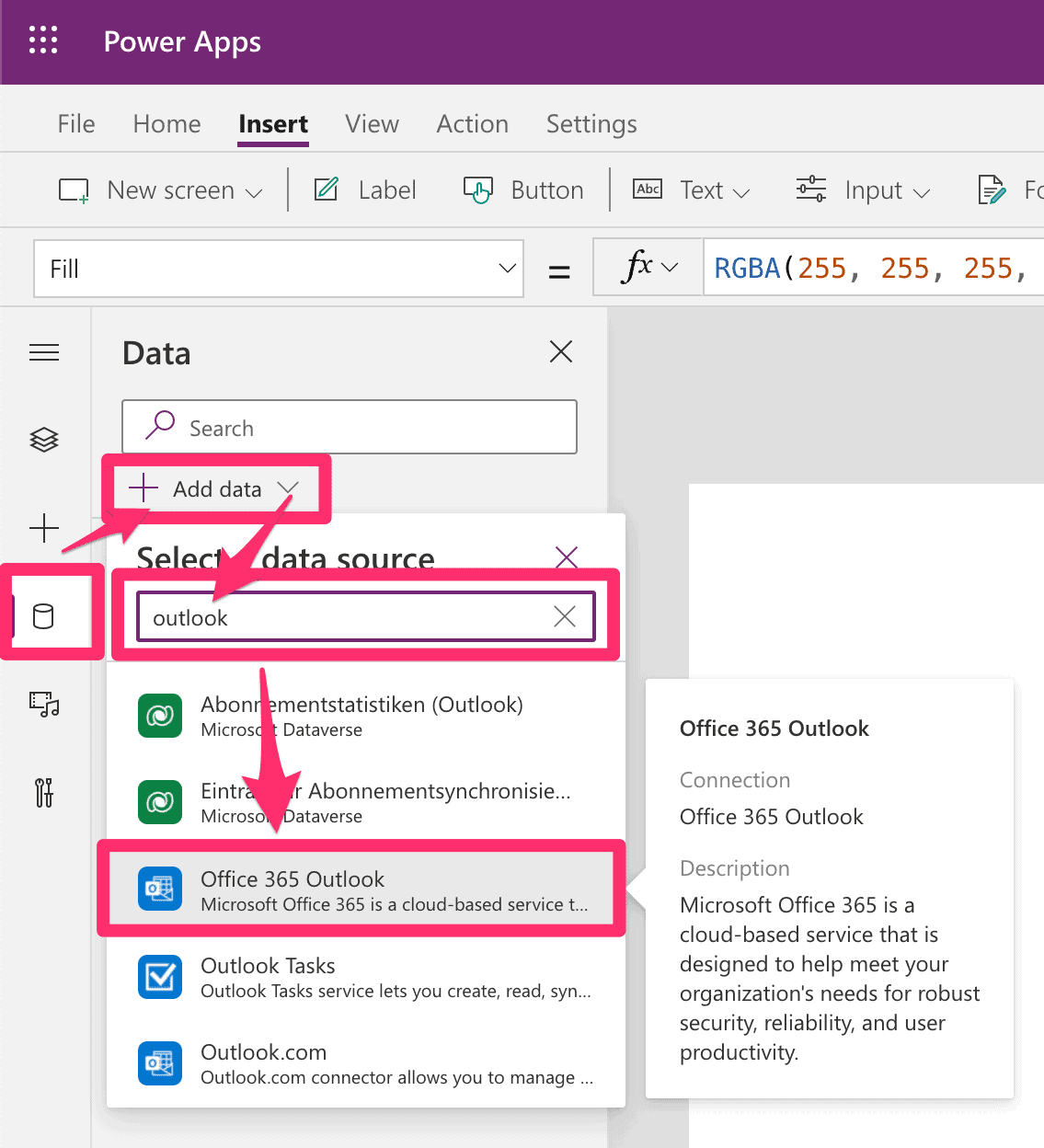 PowerApps Office 365 Outlook Add