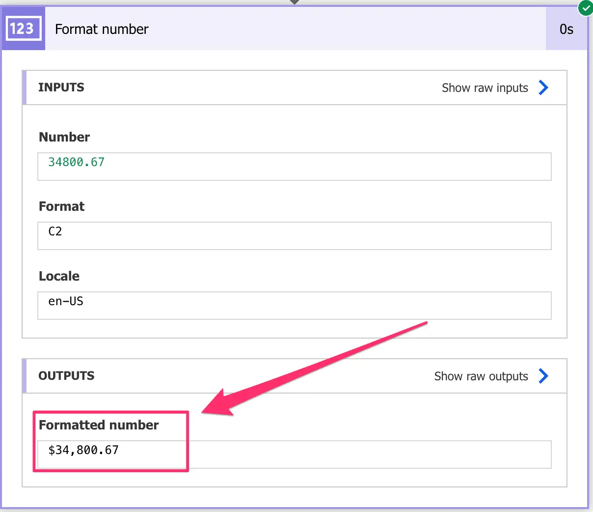 Power Automate Format Number Action Result